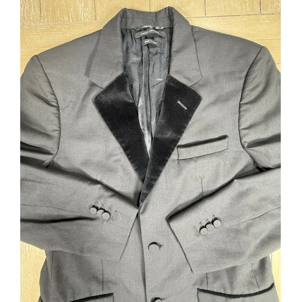 Marc Jacobs Tuxedo Jacket Mens 48 Black Velvet Trim Blazer Made‎ In Italy